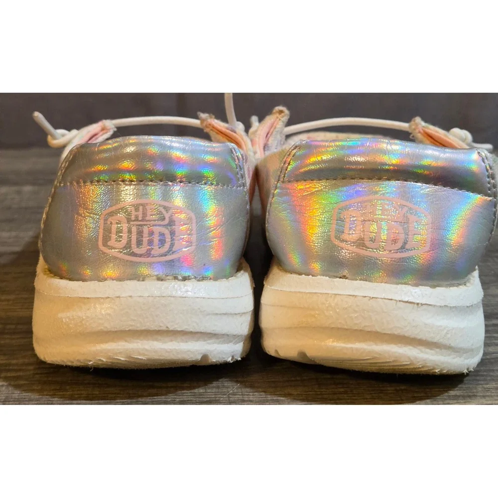 Hey Dude Wendy Iridescent Leo Slip On Shoes Youth Size C12 White Multicolor